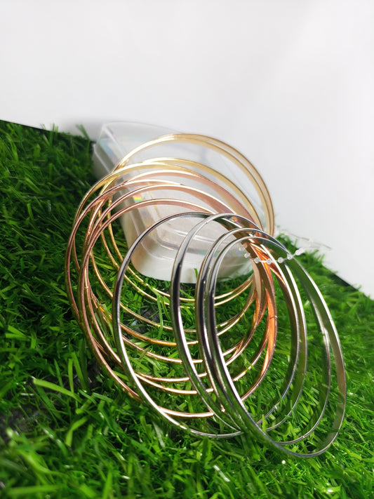 Trendy Multi-Tone Bangles Set – Elegant Gold, Silver & Rose Gold