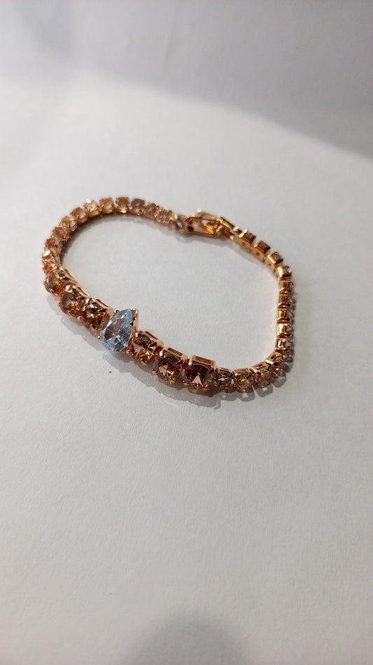 Elegant Rose Gold Crystal Tennis Bracelet with Teardrop Accent