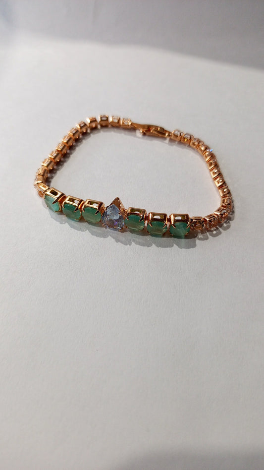 Elegant Rose Gold Green Stone Tennis Bracelet with Teardrop Accent