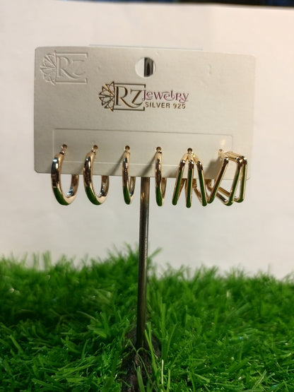 6-Pair Gold & Silver Hoop Earring Set – 925 Silver Jewelry