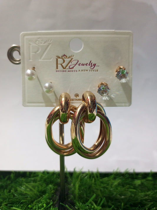 Elegant Gold-Tone Hoop & Stud Earrings Set – RZ Jewelry