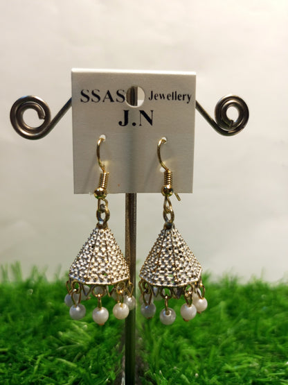 Elegant Silver Jhumka Earrings with Pearl Dangling – SSASO Jewellery J.N
