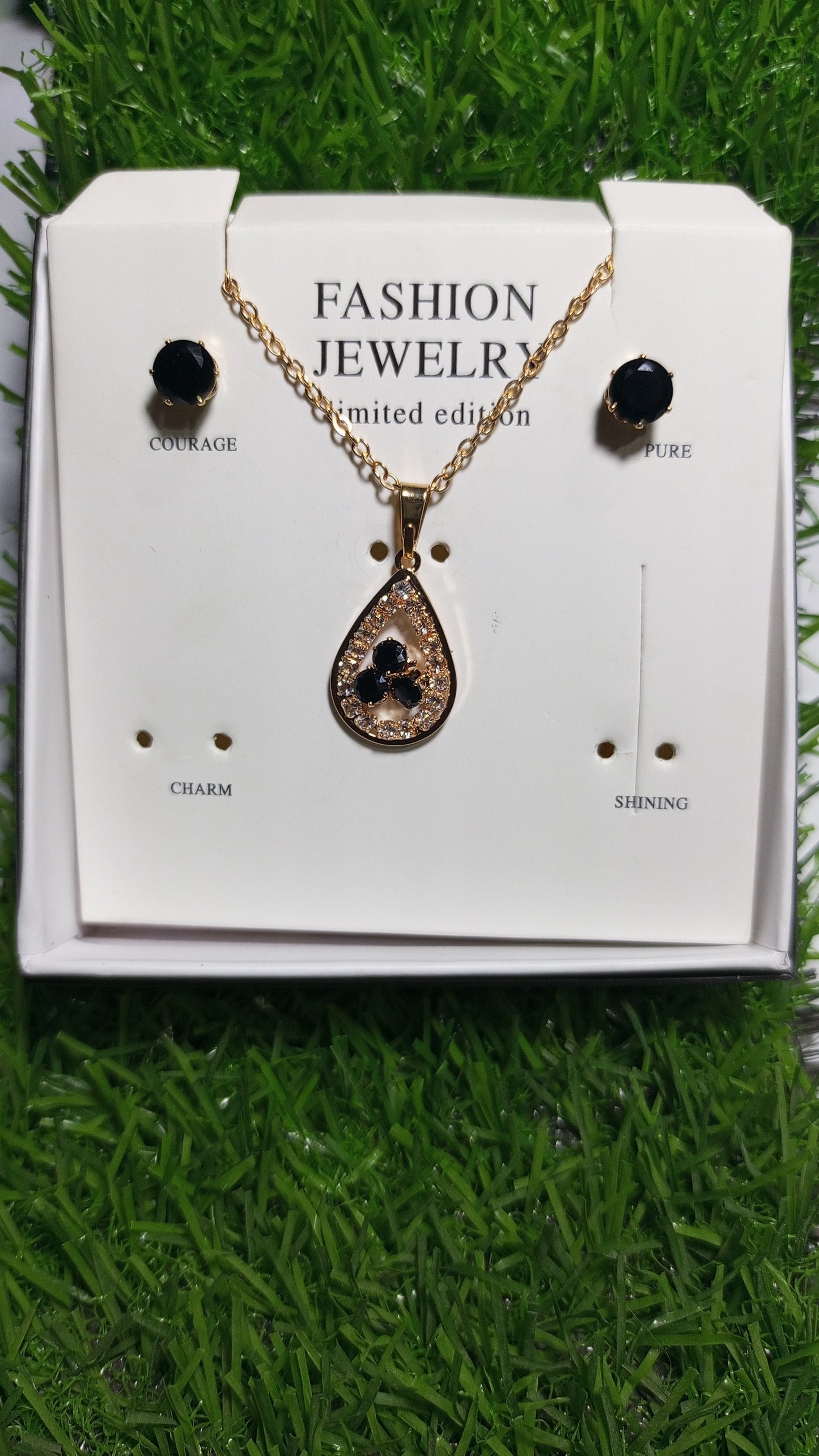 Elegant Black Stone Pendant & Earring Set