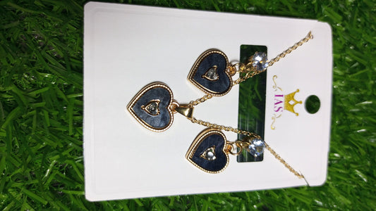 Elegant Black & Gold Heart Jewelry Set