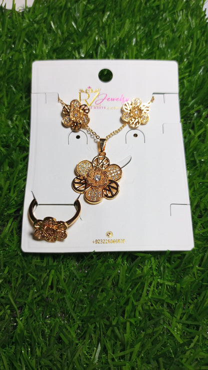 Elegant Gold Floral Jewelry Set