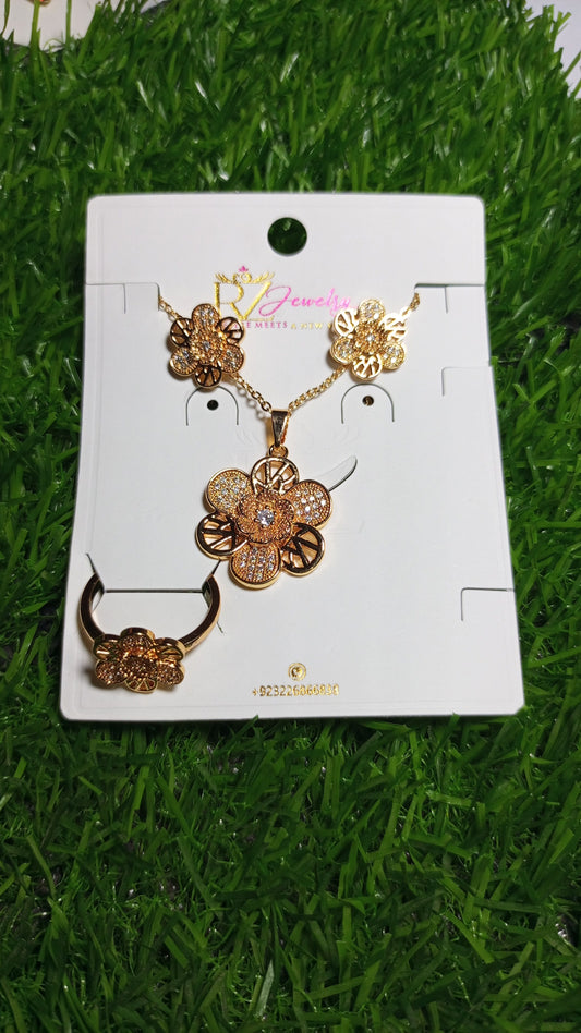 Elegant Gold Floral Jewelry Set