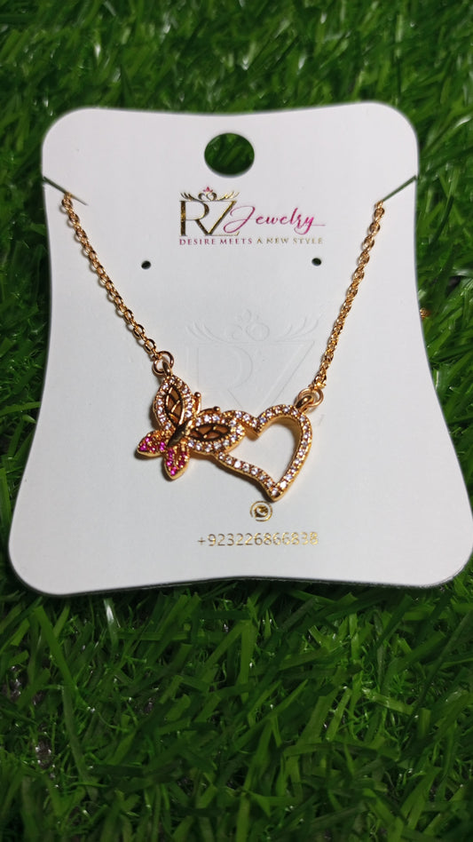 Elegant Butterfly & Heart Pendant Necklace